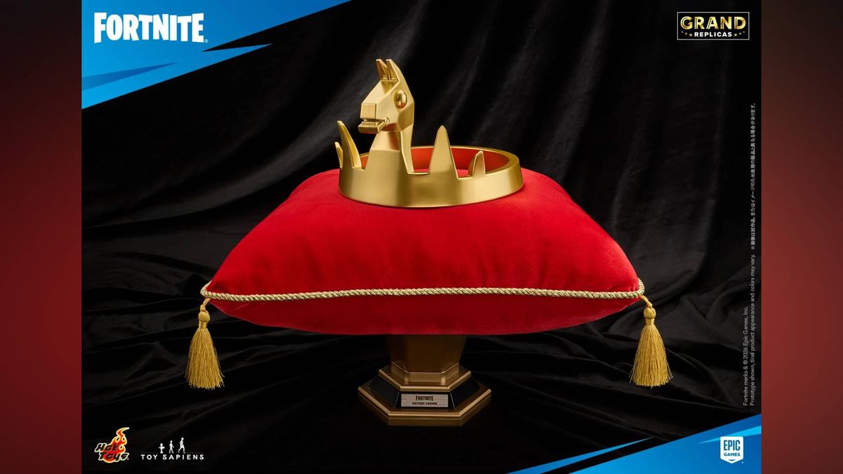 Photo of the Fortnite Grand Replicas Victory Crown 1:1 Scale Replica on its red pillow.