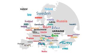A map of tourism logo fonts in Europe
