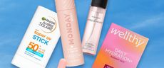 Boots products on a sky blue background