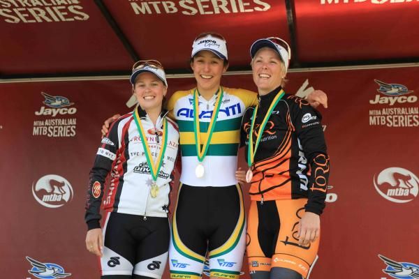 Elite women's short track podium.