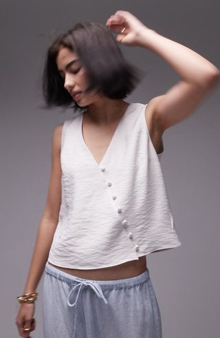 Asymmetric Sleeveless Button-Up Top