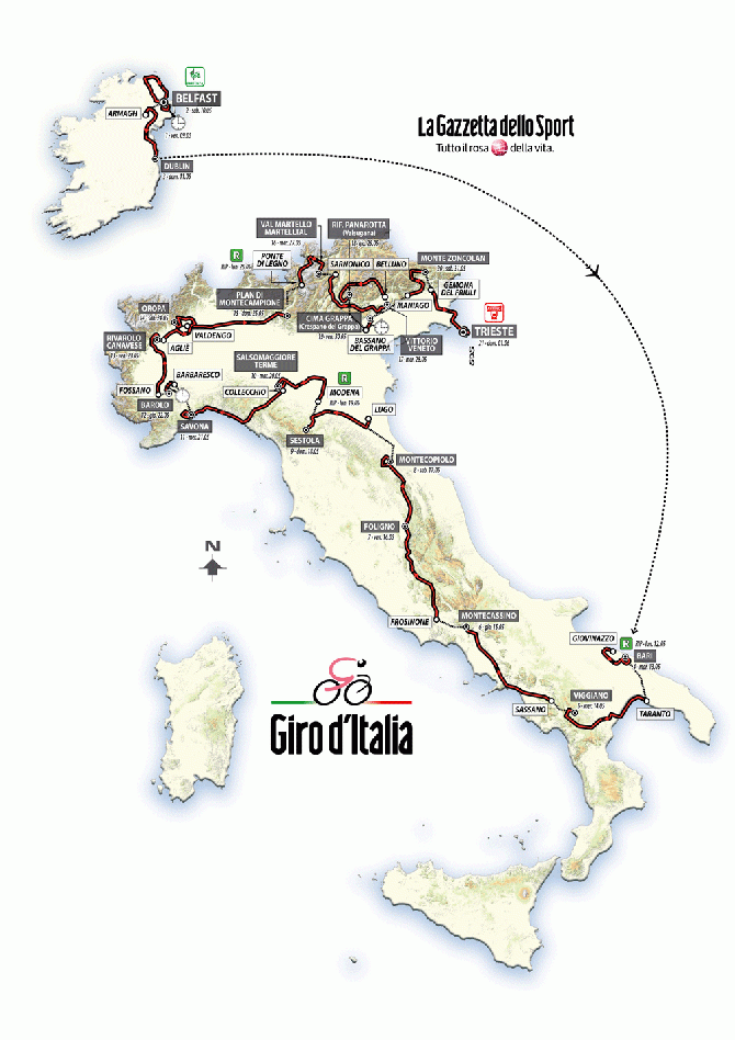 The 2014 Giro d'Italia route