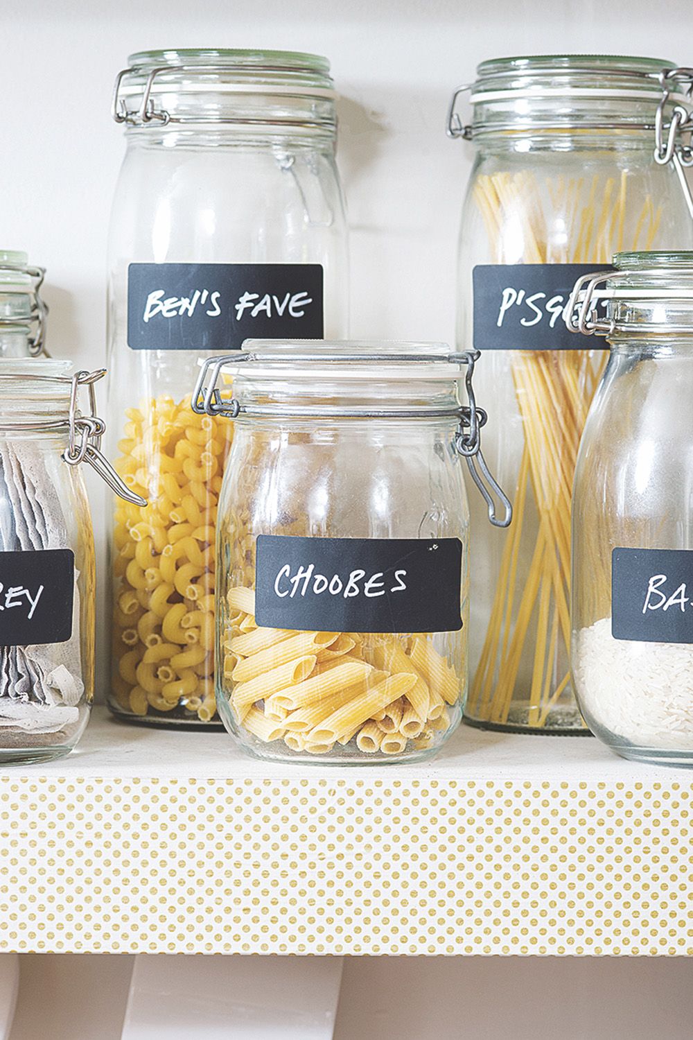 labelled food storage jars