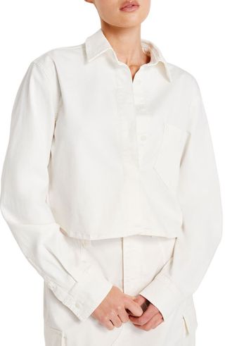 Crop Stretch Cotton Button-Up Shirt