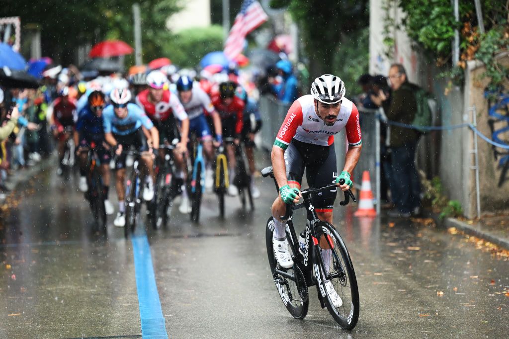 ZURICH SWITZERLAND SEPTEMBER 27 Antonio Morgado of Team Portugal attacks in the breakaway during the 97th UCI Cycling World Championships Zurich 2024 Mens U23 Road Race a 1736km one day race from Uster to Zurich on September 27 2024 in Zurich Switzerland Photo by Tim de WaeleGetty Images