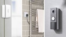 Composite image of Tapo window sensor, smart plug and video doorbell