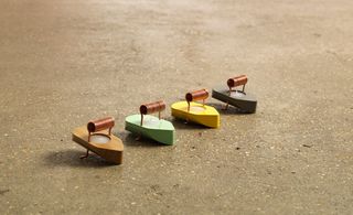 Wood and copper colorful 'little boat' tealight holders