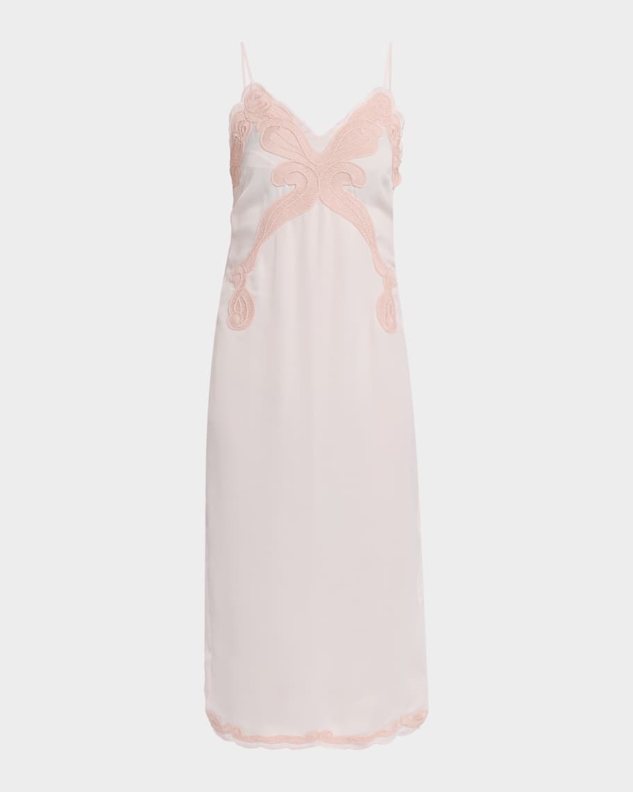 Ann Embroidered Satin Slip Dress