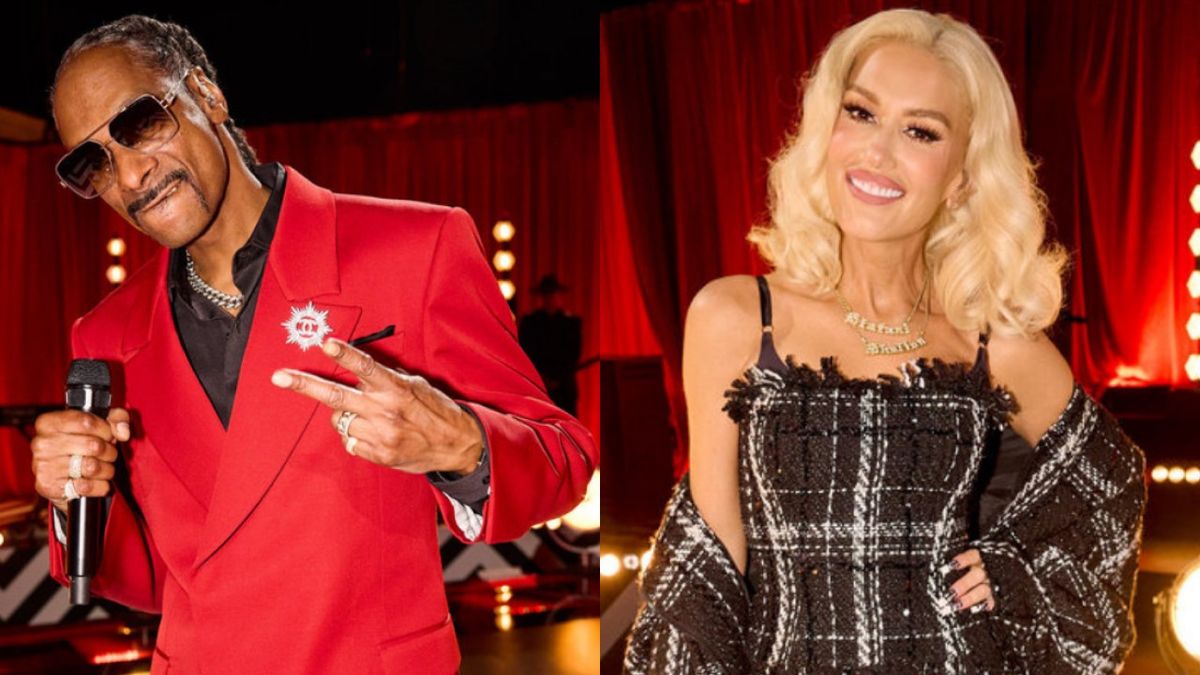 In side-by-side images for NBC&#039;s The Voice Season 26, Snoop Dogg flahes a peace sign at the camera and Gwen Stefani stands with her hand on her hip.