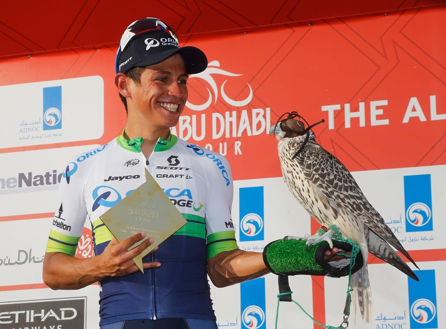 Esteban Chaves (Orica - GreenEdge) on the podium