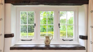 period windows in a lovely cottage home with a vase in front