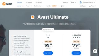 Avast Ultimate website screenshot