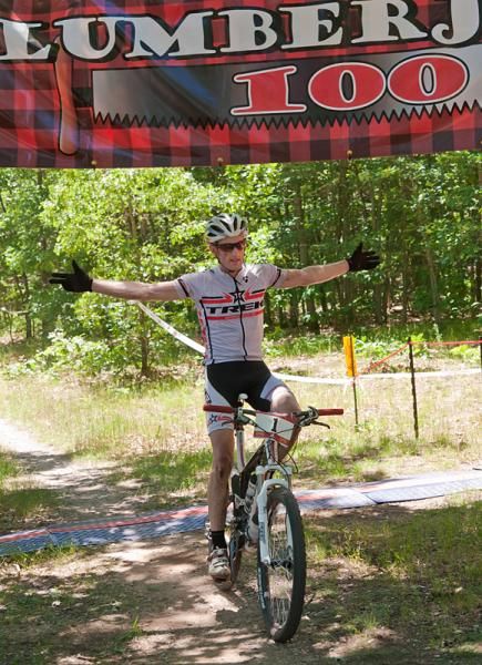 Jeff Schalk (Trek Co-op) celebrates victory at the Lumberjack 100