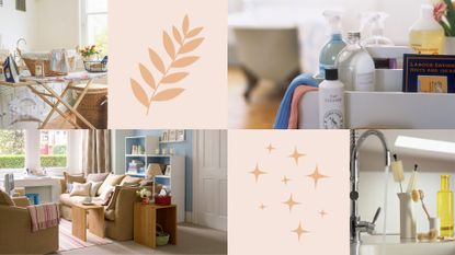 composite of home cleaning and tidying images 
