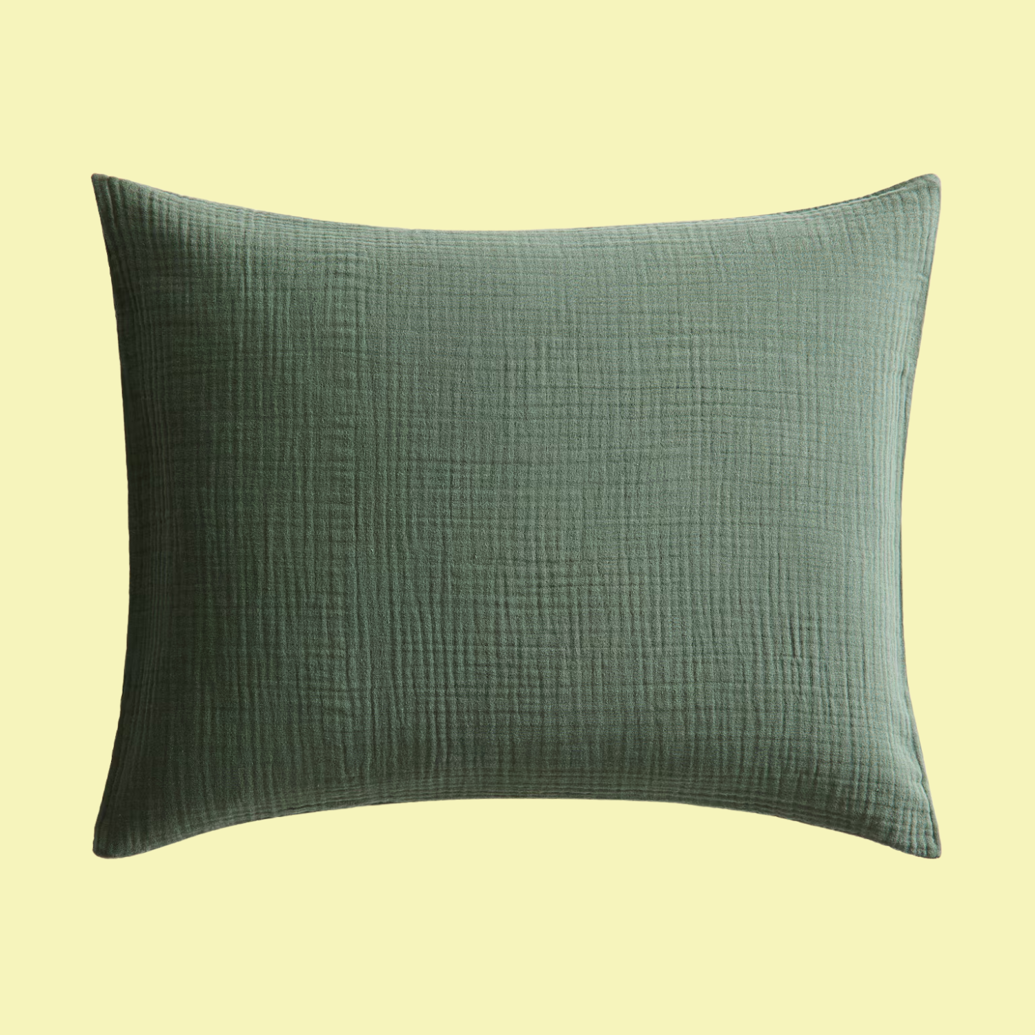 A dark green muslin pillowcase