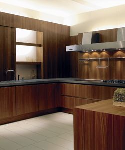 walnut kitchen with walnut veneer worktop and kitchen storage units
