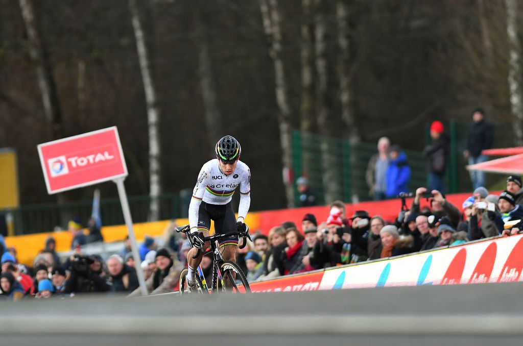 Wout Van Aert (Crelan-Vastgoedservice) approaches the finish line