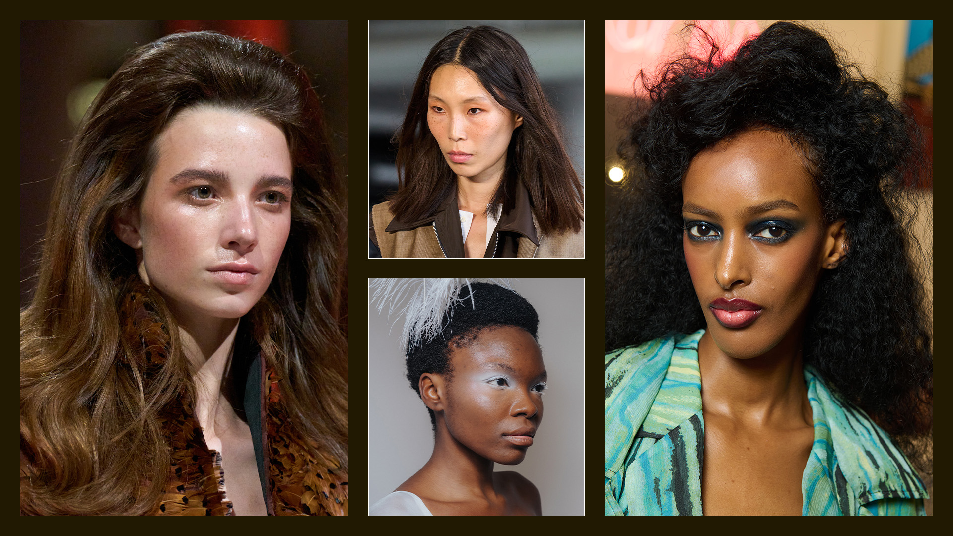 Collage of NYFW beauty trends.