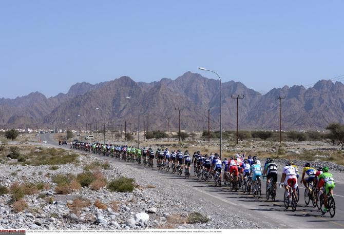 The peloton in action during stage 1 at the Tour of Oman