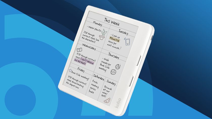 The white Kobo Libra Colour as the best ereader on a blue background