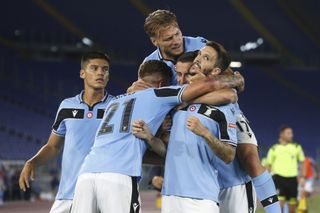 Lazio players celebrate Luis Alberto's goal