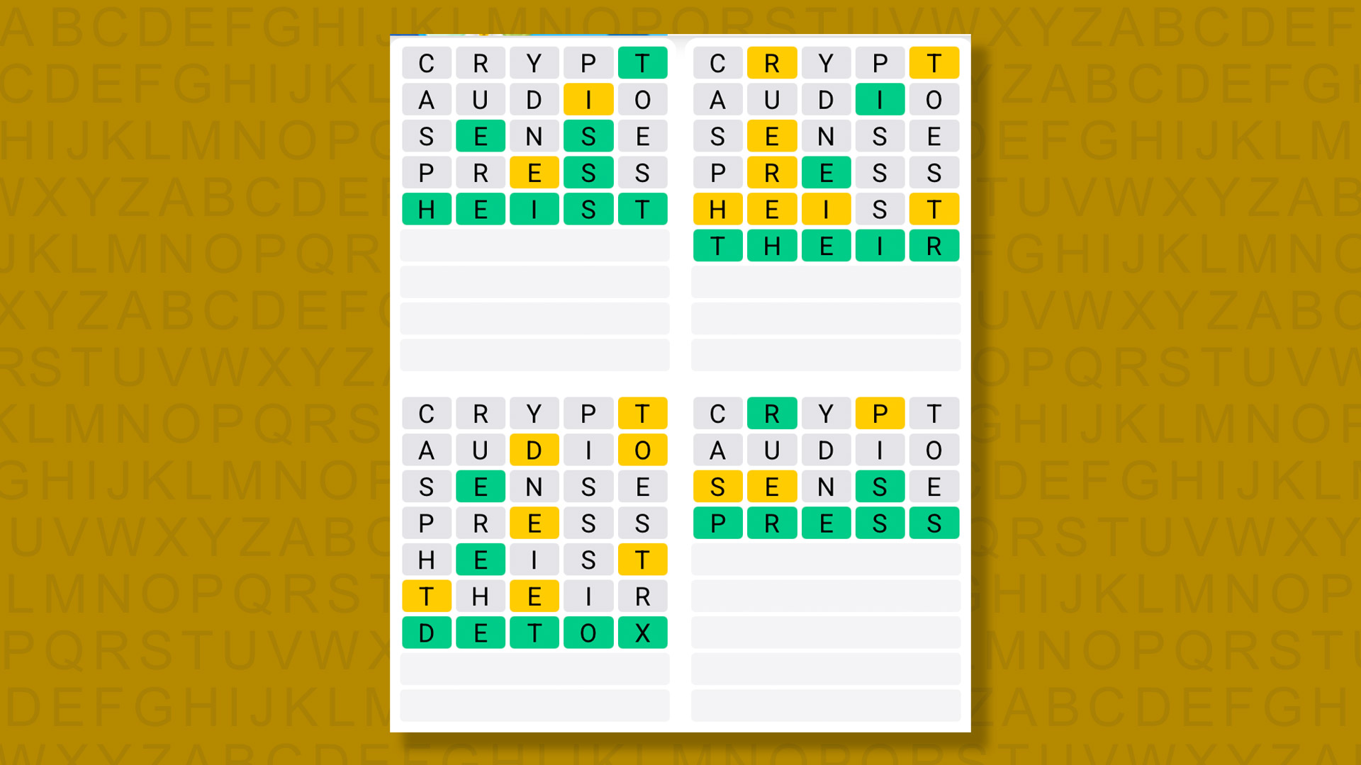 Quordle answers for game 1461 on a yellow background
