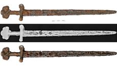 Images and x-ray images of a sword.