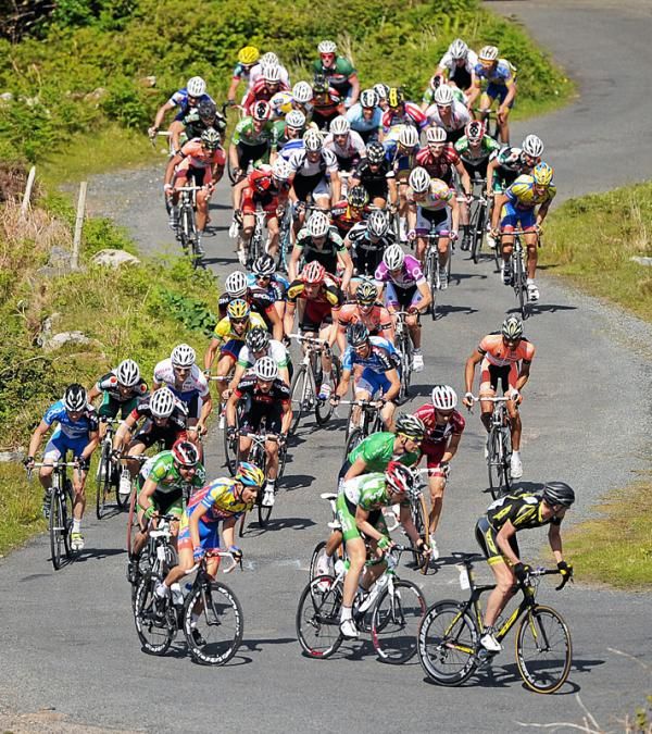 David McCann (RTS Racing) leads a chasing group of riders on the Mamore Gap climb