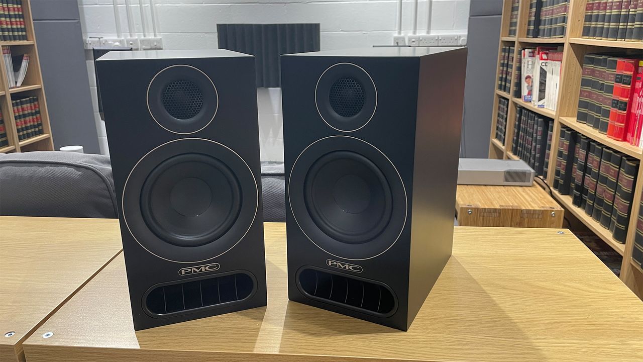 PMC Prodigy 1 speakers on wooden shelf in test room
