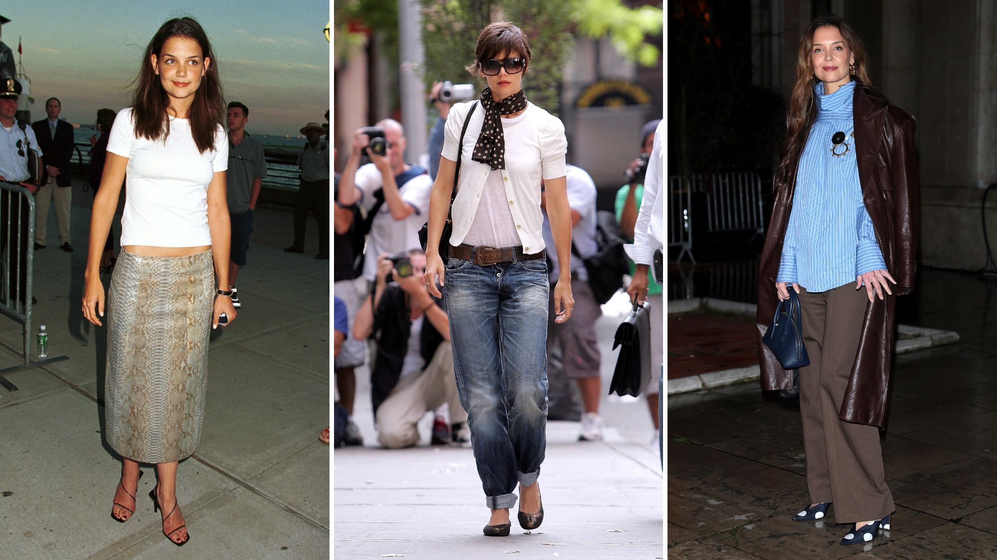 Katie Holmes style evolution L-R: GettyImages-667717.jpg, GettyImages-82182119, GettyImages-2196060536