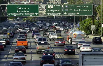 Cars on a Los Angeles freeway.