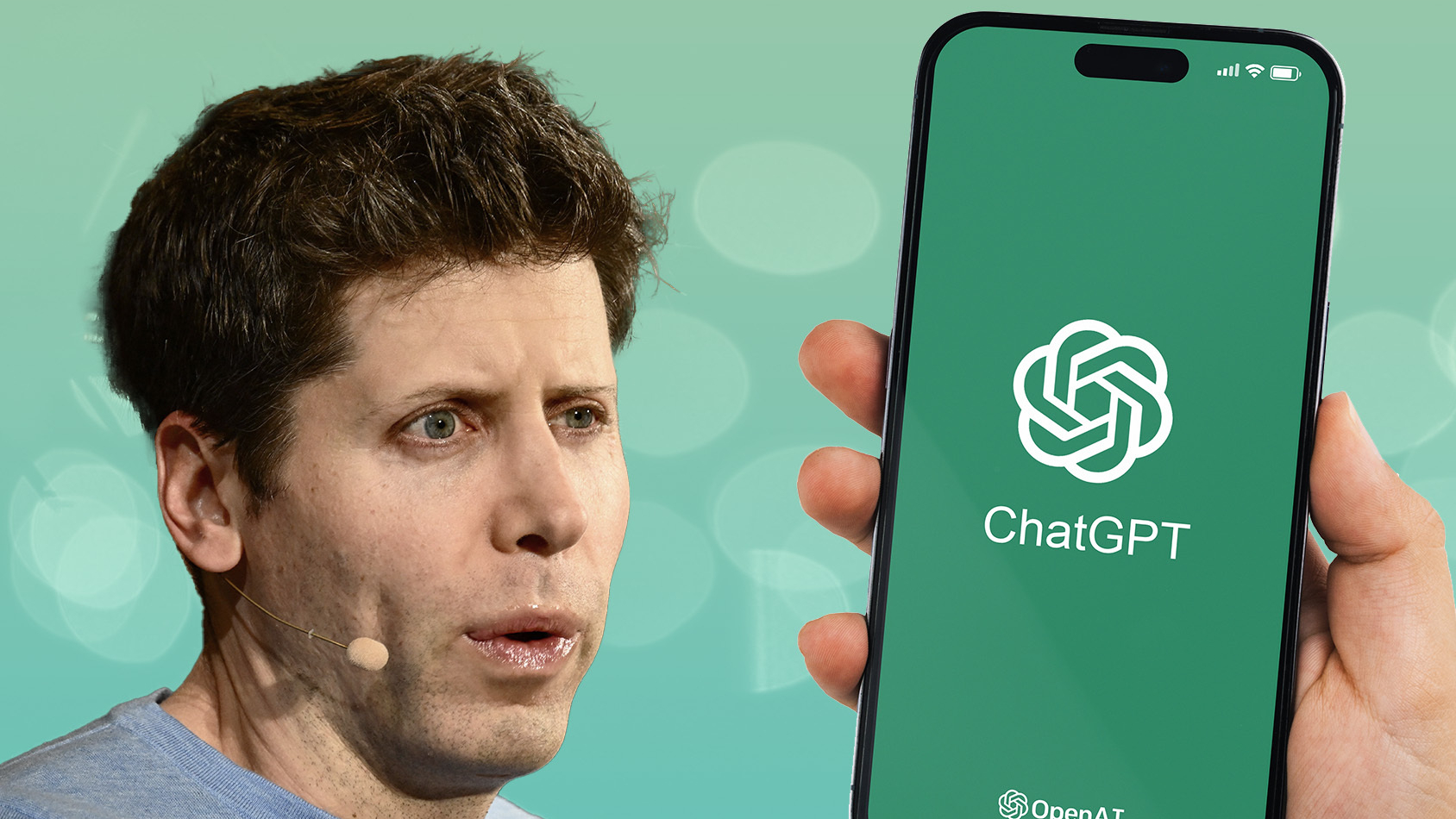 Sam Altman with ChatGPT on phone