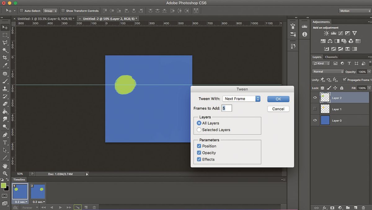 Select which frame to tween and&nbsp;the number of frames you want to add.