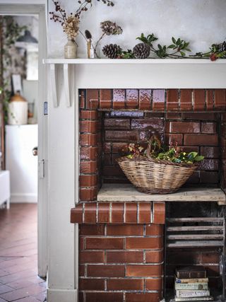 tiled hearth in stone cottage