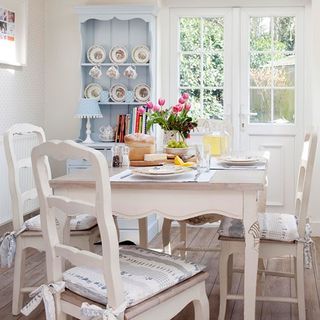 dining table with seat cushion and shelves