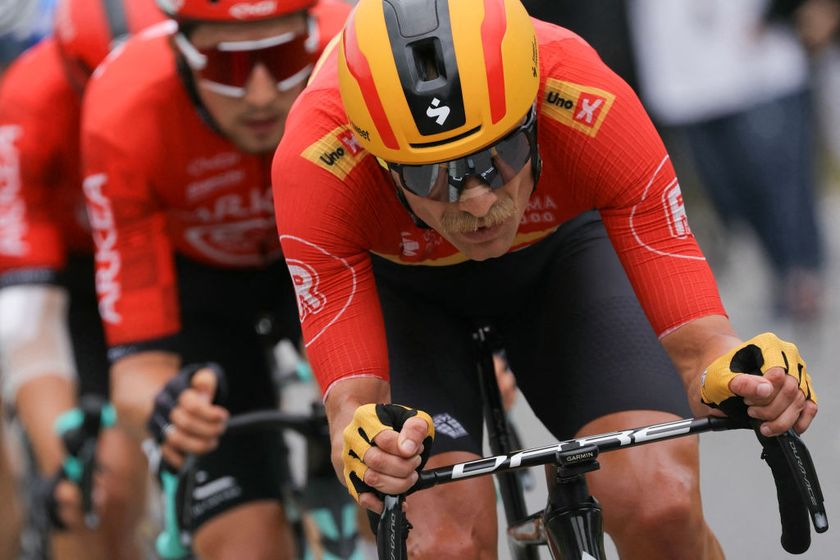 Uno-X Mobility team&#039;s Danish rider Magnus Cort leads a breakaway in the beginning of the ascent of Col du Tourmalet during the 14th stage of the 111th edition of the Tour de France cycling race, 151,9 km between Pau and Saint-Lary-Soulan Pla d&#039;Adet, in the Pyrenees mountains in southwestern France, on July 13, 2024. (Photo by Thomas SAMSON / AFP)