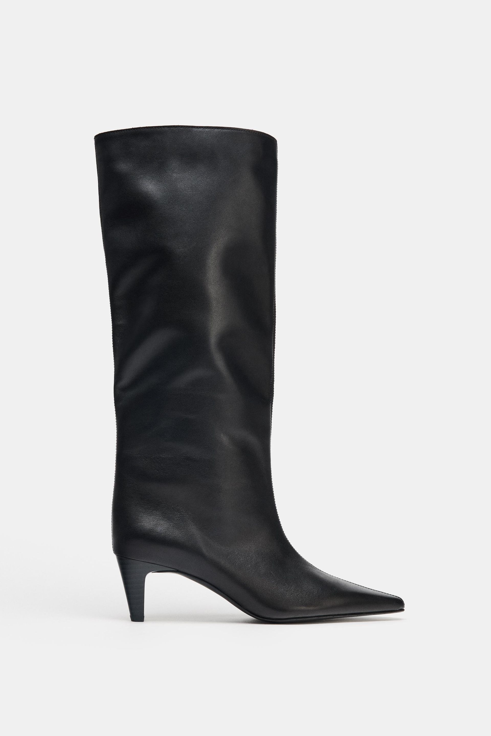 ZARA Leather Kitten Heel Boots