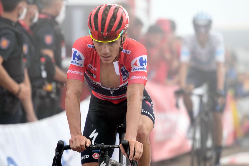 Team Quick Steps Belgian rider Remco Evenepoel crosses the finish line in fifth place during the 8th stage of the 2022 La Vuelta cycling tour of Spain a 1534 km race from Pola de Laviana to Collau Fancuaya Yernes y Tameza on August 27 2022 Photo by ANDER GILLENEA AFP Photo by ANDER GILLENEAAFP via Getty Images