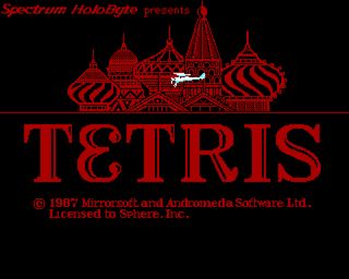 welkomstscherm van de MS-DOS-versie van #34;Tetris.#34;