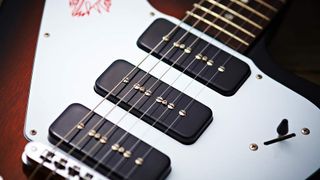 Best P-90 pickups: Close up of Gibson Non-Reverse Firebird Studio with three P-90 pickups