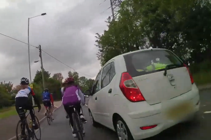 The moment a driver made a dangerous overtaking manoeuvre on a group of cyclists 