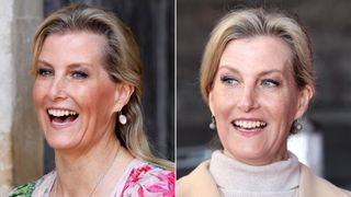Composite of Duchess Sophie with subtle smokey eye looks in July 2023 and in March 2024