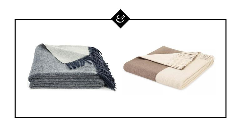 Best throw blankets – Spencer & Whitney blue blanket, Ink & Ivy throw in beige