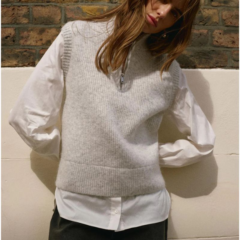Mint Velvet , Grey Layered Shirt Knit Jumper