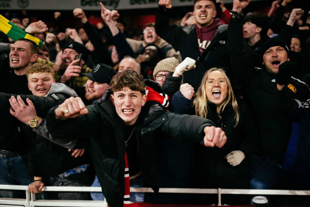 Manchester United fans at the Emirates Stadium for their FA Cup third round clash in January 2025