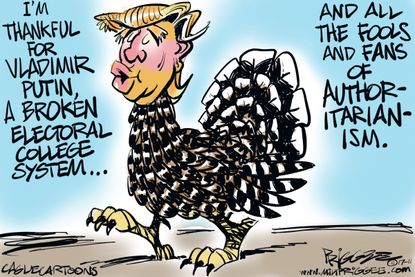 Political cartoon U.S. Thanksgiving Trump voters Putin electoral college