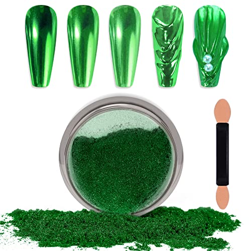 Laza Chrome Nail Powder Mirror Effect Metallic Dust Holographic Glitter Glazed Manicure Decoration Reflective Pigment for Diy Gel Polish Nail Art, Resin Craft, Gifts - Green