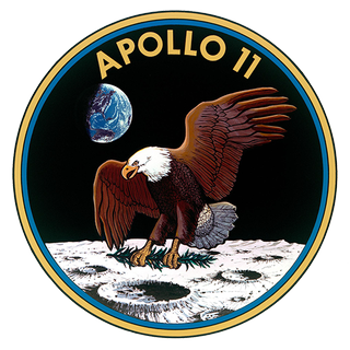 The official emblem of Apollo 11, the United States' first scheduled lunar landing mission.