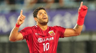 Hulk celebrates after scoring for Shanghai SIPG against Jiangsu Suning FC in May 2017.