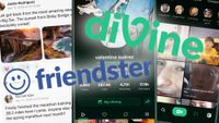 DiVine logo and Friendster logo over social media app UI images